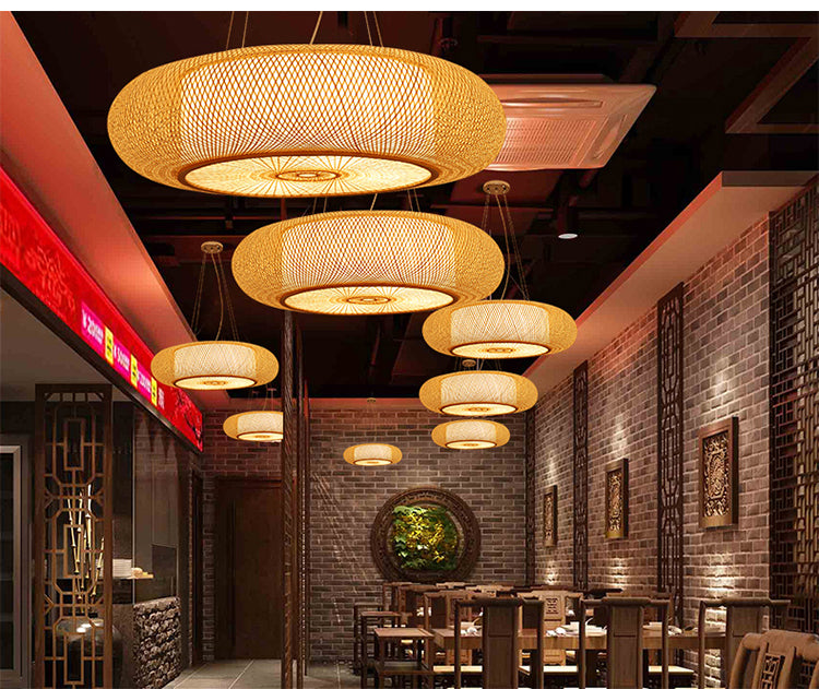 Round Natural Handmade Retro Classics Wicker Handmade Bamboo Pendant Light Bamboo Hanging Lampshade