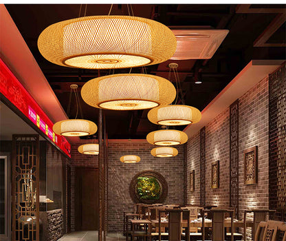 Round Natural Handmade Retro Classics Wicker Handmade Bamboo Pendant Light Bamboo Hanging Lampshade