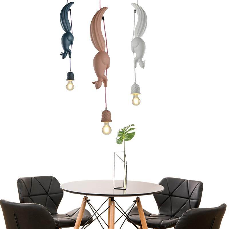 LED Hanglamp Squirrel Shape Nordic Creative Hanging Pendant Light Lamp For Dining Room Living Room Kids Room Pink Blue White E27