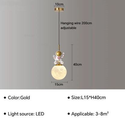 Modern LED Bedside Pendant Lamp Astronaut Chandelier for Child's Room Bedroom Moon Night Light Home Decor Light Fixture Lustre