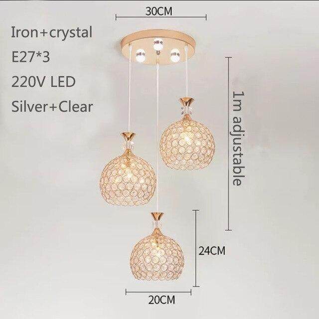 Modern Simplicity Style Indoor Decorations Pendant Lamp E27 LED Crystal Pendant Lights For Restaurant 3 Heads Hanging Light