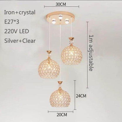 Modern Simplicity Style Indoor Decorations Pendant Lamp E27 LED Crystal Pendant Lights For Restaurant 3 Heads Hanging Light