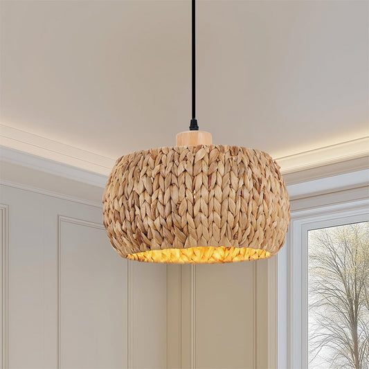 E26 E27 Base Pendant light Vintage Bamboo Rattan Hanging Lamp Home Bedroom HandMade Decors Lampshade Hallway Kitchen Island