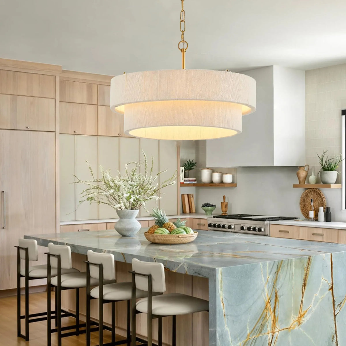 Boho Drum Pendant Light Hand Woven Ceiling Chandelier for Dining Room Kitchen Island Cafe Hotel Decor