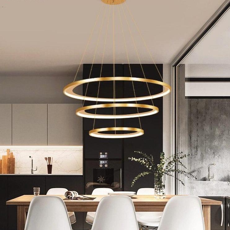 Golden Living Room Chandelier Post Modern Minimalist Atmosphere Light Luxury Nordic Art Ring Network Creative Restaurant Lamps