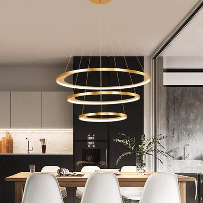 Golden Living Room Chandelier Post Modern Minimalist Atmosphere Light Luxury Nordic Art Ring Network Creative Restaurant Lamps