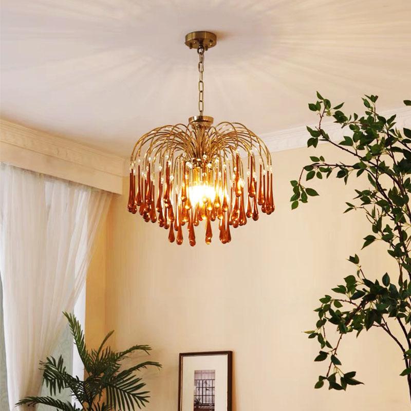 Retro Water Drop French Light Luxury Living Room Bedroom American Glass Chandelier