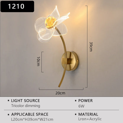 Modern LED Wall Lamp Electroplated Flower Shaped Bedroom Bedside Light Study Dining Room Living Room Background Decoration Lamp