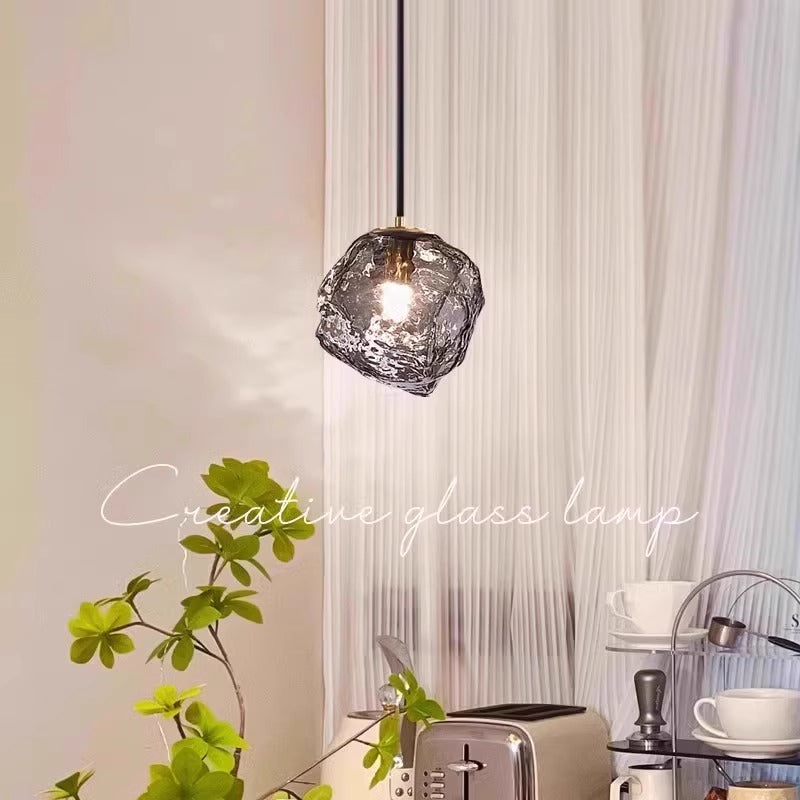Modern Retro Ice Cube Glass Bedroom Bedside Long Line Small Chandelier Dining Room bar Counter Atmosphere Stone Small Chandelier