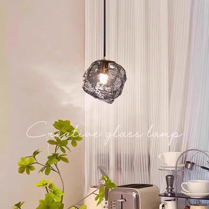 Modern Retro Ice Cube Glass Bedroom Bedside Long Line Small Chandelier Dining Room bar Counter Atmosphere Stone Small Chandelier