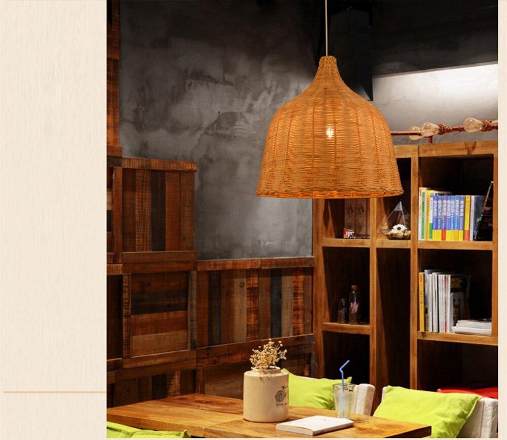 Hand Woven Rattan Pendant Light Japan Style Hanging Lamp E27 For Restaurant Bedroom Rustic Art Industrial Lamps Creative LED