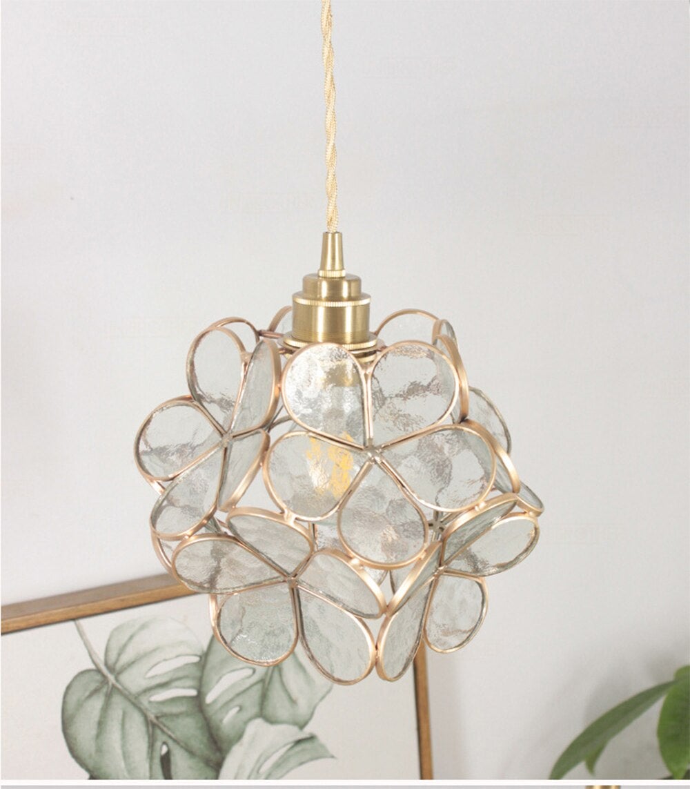 Glass Pendant Lamp Flower Lighting Japanese Loft LED Crystal Hanging Lights For Dining Room Bedroom Kitchen Art Deco Fixtures