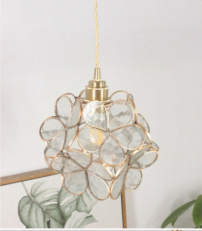 Glass Pendant Lamp Flower Lighting Japanese Loft LED Crystal Hanging Lights For Dining Room Bedroom Kitchen Art Deco Fixtures