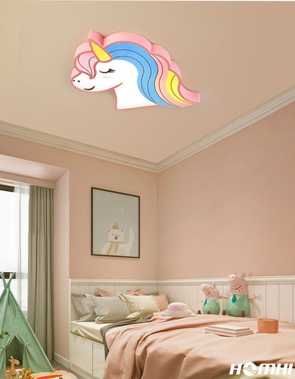 Unicorn Kids Room Light Led Ceiling Lights With Remote Control Cartoon Lampshade Children Room Cute Ceiling Lamp Deco Child Room