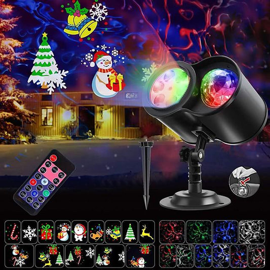 LITBEST  Christmas Projector Lights 2-in-1 Ocean Wave LED Waterproof Light Outdoor Indoor Light for Xmas Theme Holiday Party Landscape Decorations (12 Slides 10 Colors)
