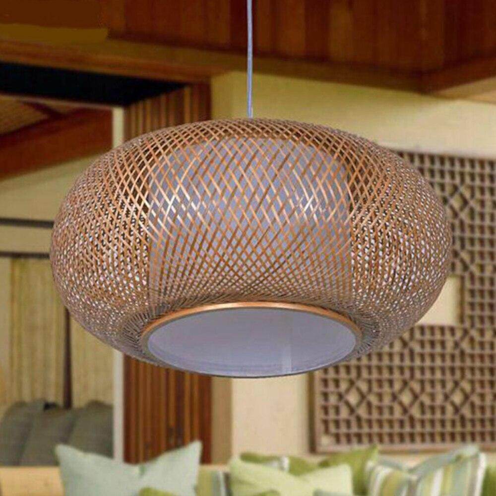 Modern LED Wood Pendant Lamp Hand Knitted Bamboo Kitchen Fixtures Light Suspension Home Indoor Dining Room Hanging Lamp Handmade
