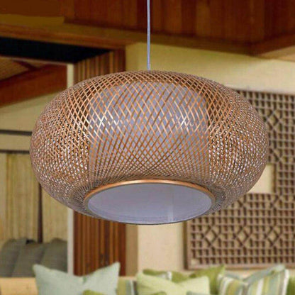 Modern LED Wood Pendant Lamp Hand Knitted Bamboo Kitchen Fixtures Light Suspension Home Indoor Dining Room Hanging Lamp Handmade