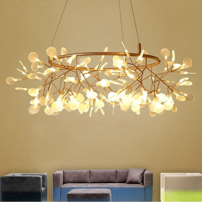 Big Round Modern LED Lamp Firefly Tree Branch Leaf Pendant Light Flower Suspension Lamps Restaurant Art Bar Home Lighting
