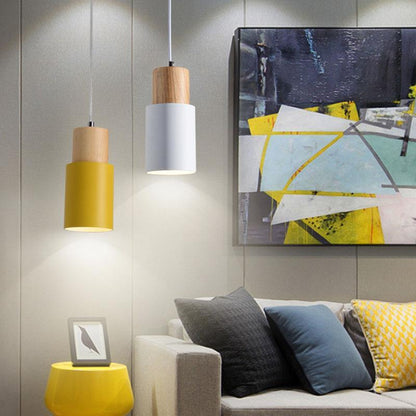 High Quality Durable Modern Wood Pendant Light Minimalist Macaron Nordic Wood Luminaire Aluminum Island Bar Hotel Home Decor