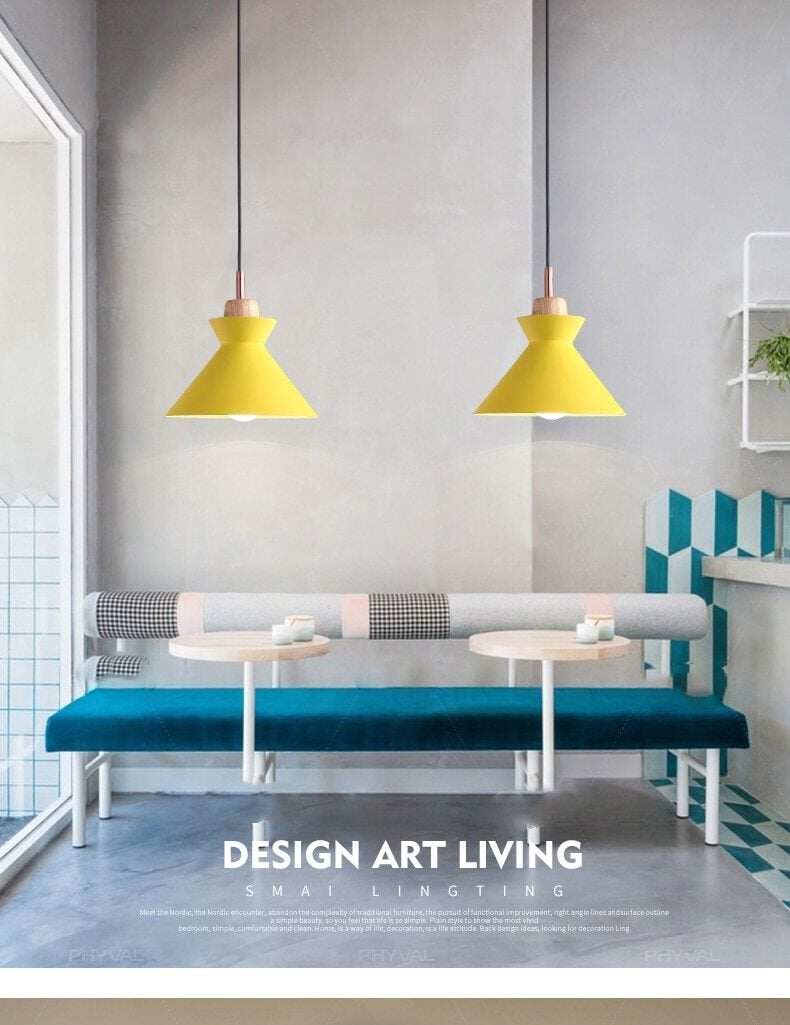 Pendant Lights Nordic Personality Art Creative Macaron Restaurant Living Room Bedroom Office Solid Wood Aluminum Pendant Lamp