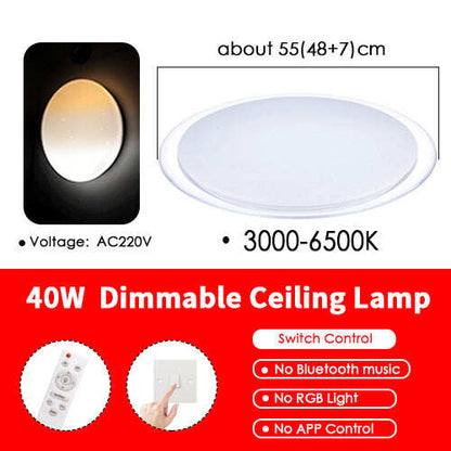 LED Music Ceiling Light RGB Bluetooth Speaker Lamp Home Party Bedroom 36W 40W  Remote Dimmable APP Smart Colorful Lighting
