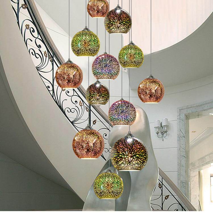 LuKLoy LED Pendant Lights Mirror Glass Ball Firework Lampshade Pendant Lamp for Loft Restaurant Bar Dining Room Kitchen Island