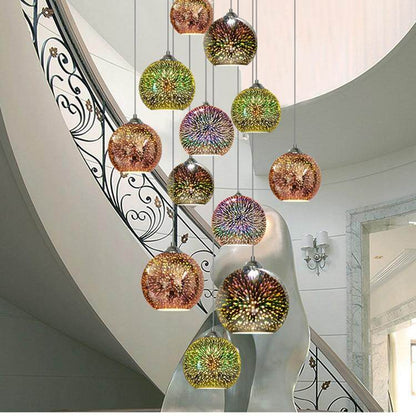 LuKLoy LED Pendant Lights Mirror Glass Ball Firework Lampshade Pendant Lamp for Loft Restaurant Bar Dining Room Kitchen Island