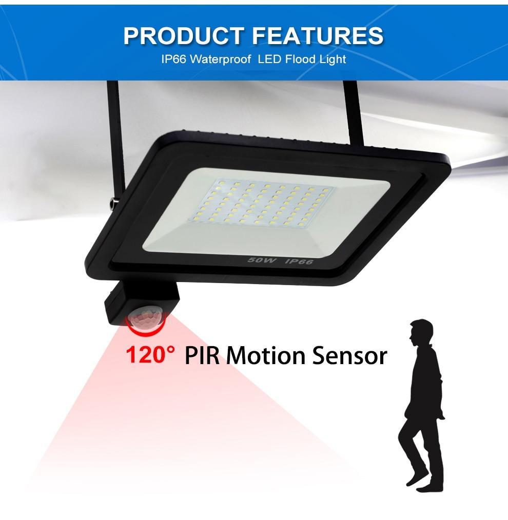 Motion Sensor LED Floodlight  Waterproof Spotlight 10W 30W 50W 100W Flood Light Outdoor Lighting for Garden Street Wall
