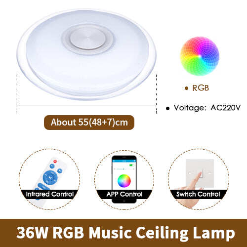 LED Music Ceiling Light RGB Bluetooth Speaker Lamp Home Party Bedroom 36W 40W  Remote Dimmable APP Smart Colorful Lighting