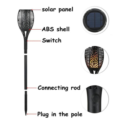 Garden Solar powered LED luz Flame Lamp Waterproof 33LEDs Lawn camps Flame Flickering Torch Light Outdoor Solar LED Fire Lights
