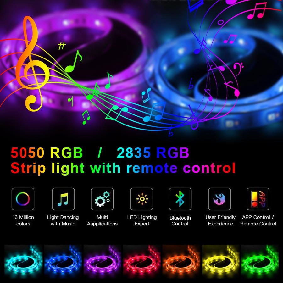 5m10m RGB Led Strip Light SMD5050 2835 Bluetooth Led Lights Tape Flexible Non waterproof 12V LED Strip Ribbon for Home Christmas
