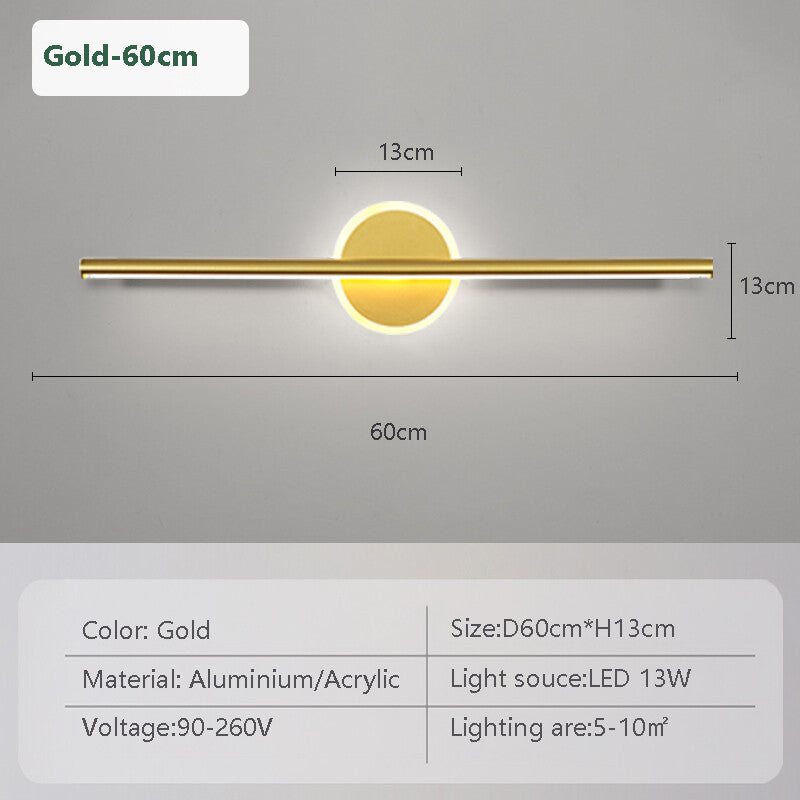 Modern LED Wall Lamp Mirror Front Light 40/60cm Simple Gold Black Indoor Lighting Fixture