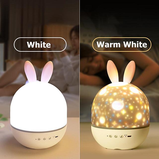LED Projector Night Light Romantic Music Charging Rotating Projection Lamp w/Rabbit Ear for Home Party Decor Baby Sleep Lighting