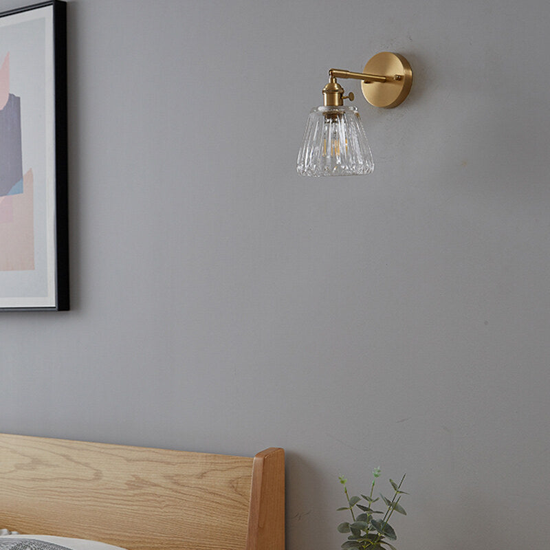 Nordic Modern Simple Light Luxury Brass Glass Wall Lamp Retro Living Room Bedroom Headboard Headlight
