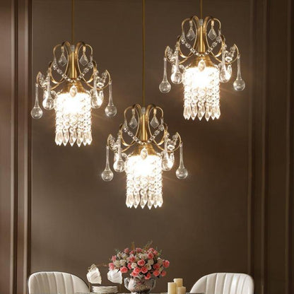 Light Luxury Small Chandelier Single Head Crystal Dining Room Chandelier American Bar Porch Corridor Decoration European Brass Corridor Lamp