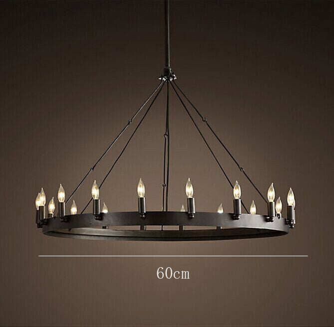 Round Wrought Iron Chandelier Living Room Bar Living Room Decorative Personality Cafe Candle Chandelier