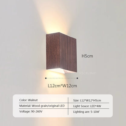 Nordic Wall Lamp Led Up Down Warm Light For Living Room Bedroom Wall Decor Wood/Walnut Corridor Sconce Decorative