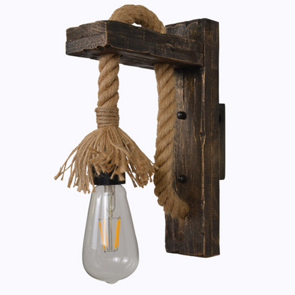 Vintage Wood Hemp Rope Wall Lamps Fixture Retro Hallway Bedside Loft Light Luminaire Industrial