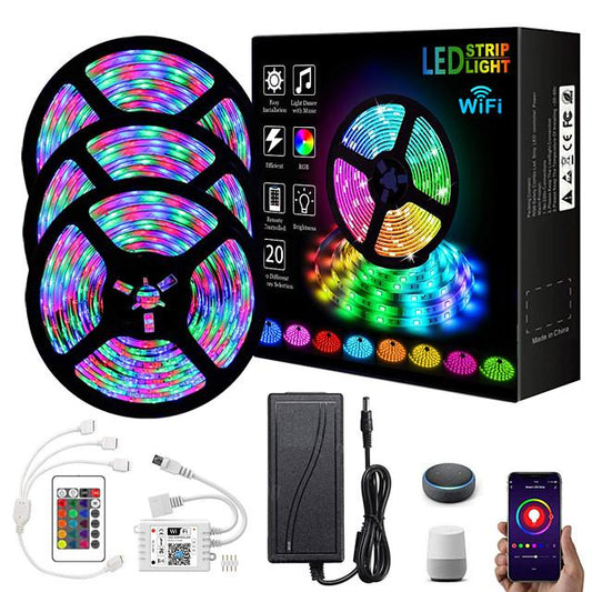 Intelligent Dimming App Control Flexible Led Strip Lights 15M (3x5M) 2835 RGB SMD IR 24 Key Controller with 12V 3A Adapter Kit