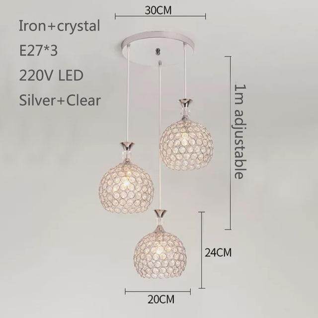 Modern Simplicity Style Indoor Decorations Pendant Lamp E27 LED Crystal Pendant Lights For Restaurant 3 Heads Hanging Light