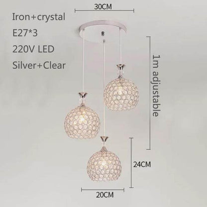 Modern Simplicity Style Indoor Decorations Pendant Lamp E27 LED Crystal Pendant Lights For Restaurant 3 Heads Hanging Light