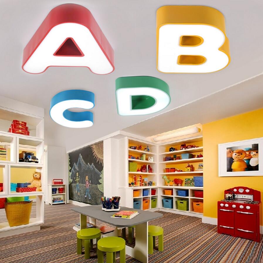 Modern Ceiling LED Lamp The Letter Metal Ironware Acrylic Colorful Iron Light Children Bedroom Indoor Lightings Light Fixture