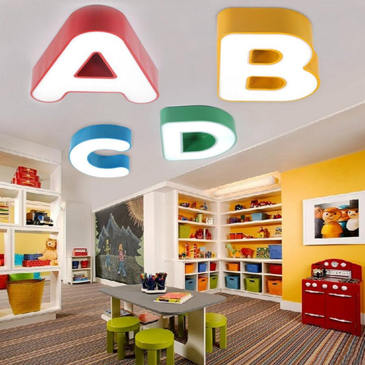 Modern Ceiling LED Lamp The Letter Metal Ironware Acrylic Colorful Iron Light Children Bedroom Indoor Lightings Light Fixture
