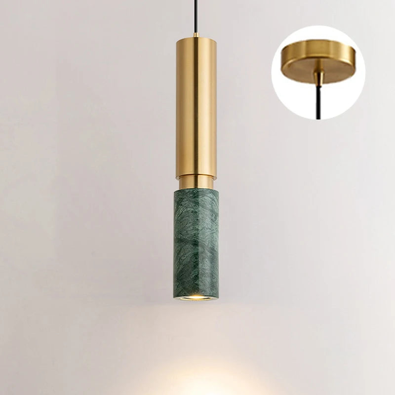 Modern dining table pendant lamp cylindrical marble LED pendant lamp light luxury bedroom lighting living room home decoration