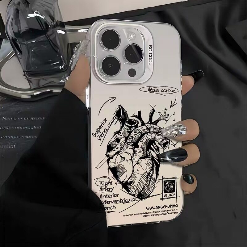 Luxury INS Heart Phone Case For iPhone 17 Pro 16 15 14 13 12 11 Pro Max 16 Plus 16E 17 Air Shockproof Back Cover