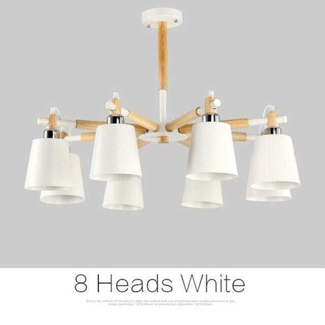 Nordic Creative Simple 3/6/8 Heads Solid Wood LED Pendant Light White Black Color Iron+Solid Wood E27 Holder Modern Ceiling Lamp