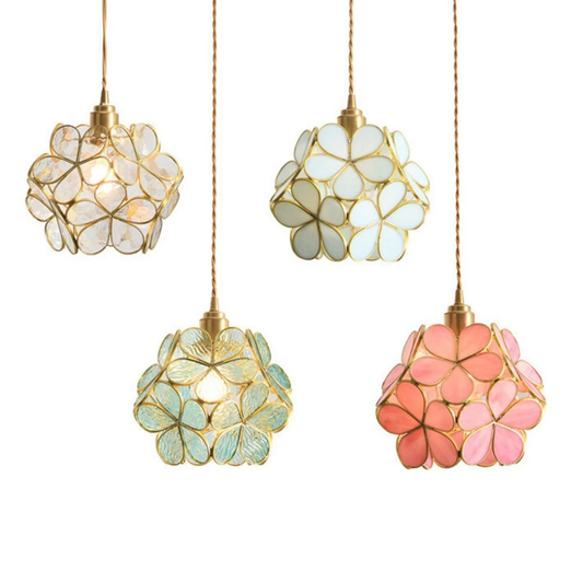 Glass Pendant Lamp Flower Lighting Japanese Loft LED Crystal Hanging Lights For Dining Room Bedroom Kitchen Art Deco Fixtures