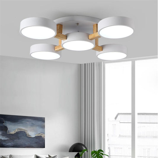 Modern LED Pendant Light Macarons Colorful 5 Heads Indoor Lamp Wood Iron Kitchen Bedroom Foyer Decoration Lighting Fixture