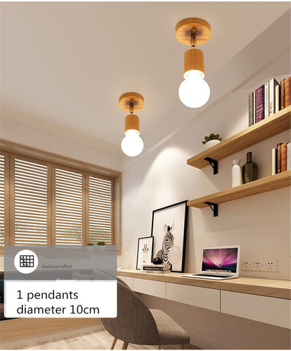 Modern Wood Metal Ceiling Lamp 39cm LED Coffe Bar Shop rRestaurant Decoration TV Background Lighting Light Fixture