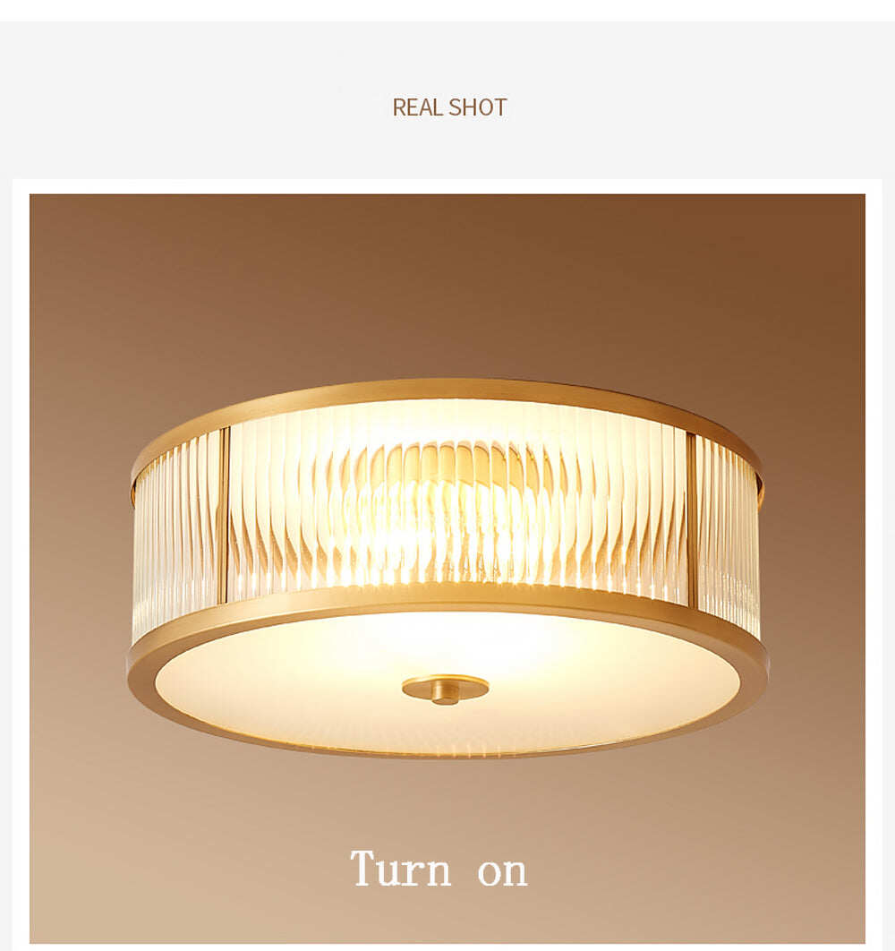 Led E27 American Copper Glass Golden Round LED Lamp.LED Light.Ceiling Lights.LED Ceiling Light.Ceiling Lamp For Foyer Bedroom